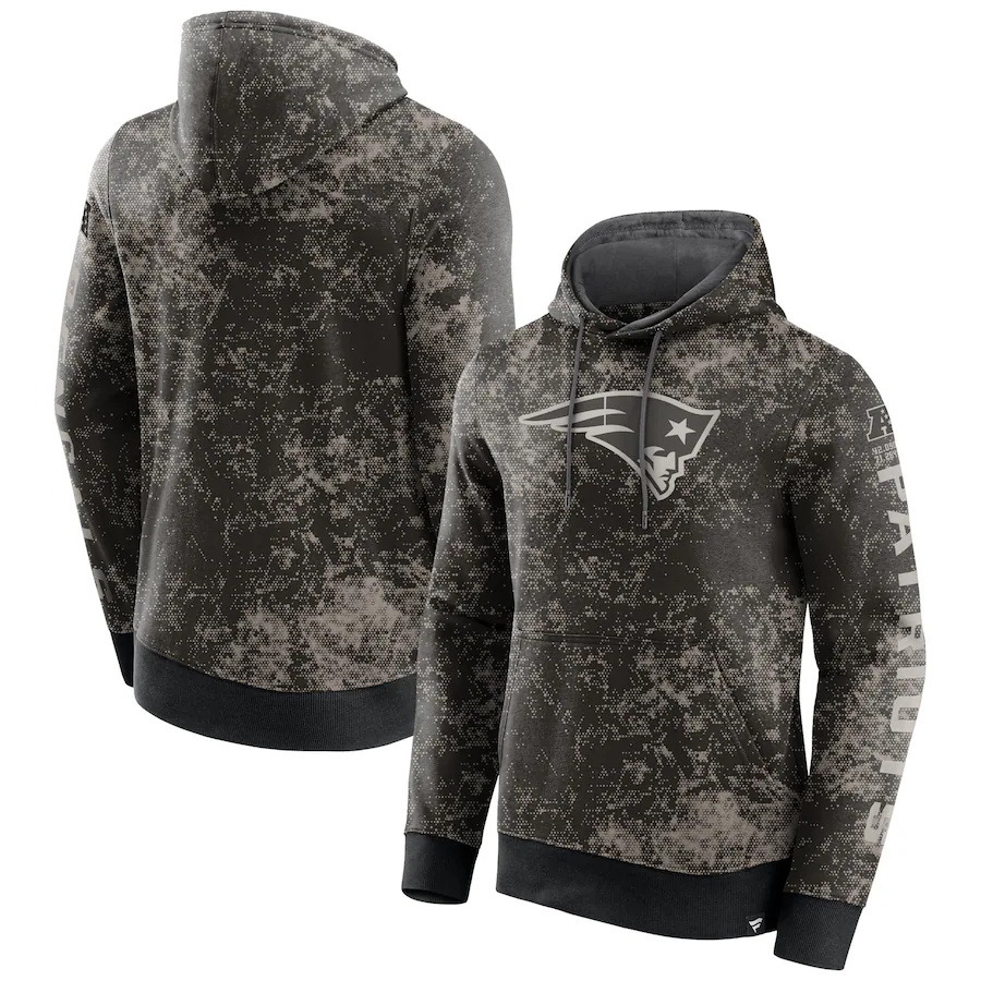 Men's New England Patriots Black/Gray Blackout Tonal Pullover Hoodie Men's New England Patriots Black/Gray Blackout Tonal Pullover Hoodie